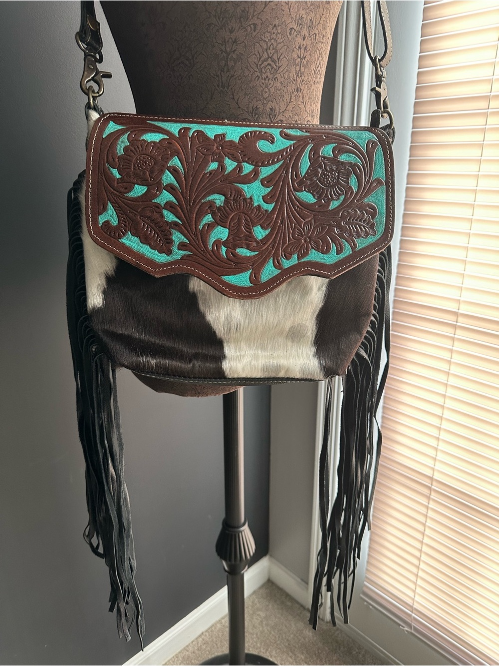 Myra Bag Leather and Hair Fringe Purse NWT